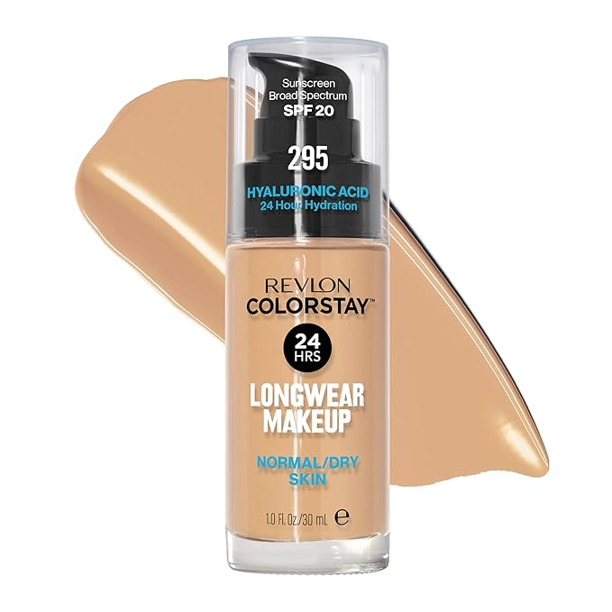 Revlon Liquid Foundation, ColorStay Face Makeup for Normal & Dry Skin, SPF 20, Longwear Medium-Full Coverage with Natural Finish, 295 Dune, 1 Fl Oz