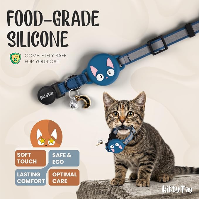 AirTag Cat Collar – Breakaway Reflective & Waterproof Collar with Built-in Holder, Adjustable with Bell for Indoor/Outdoor Cats – AirTag Not Included, Blue Marine (9-12")