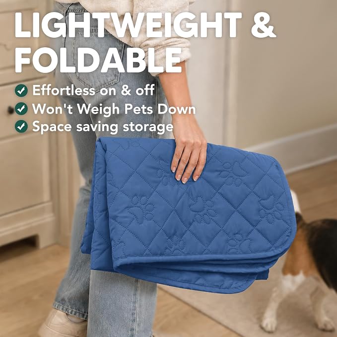PAWFINITY Waterproof Loveseat Covers for Dogs, Pet Blanket for Couch | Paw Print Quilted, Hair Resistant, Anti Cat Scratch, Washable Protector for 2 Seat Sofa & Chair Cushion, 40x50 Inch, Blue