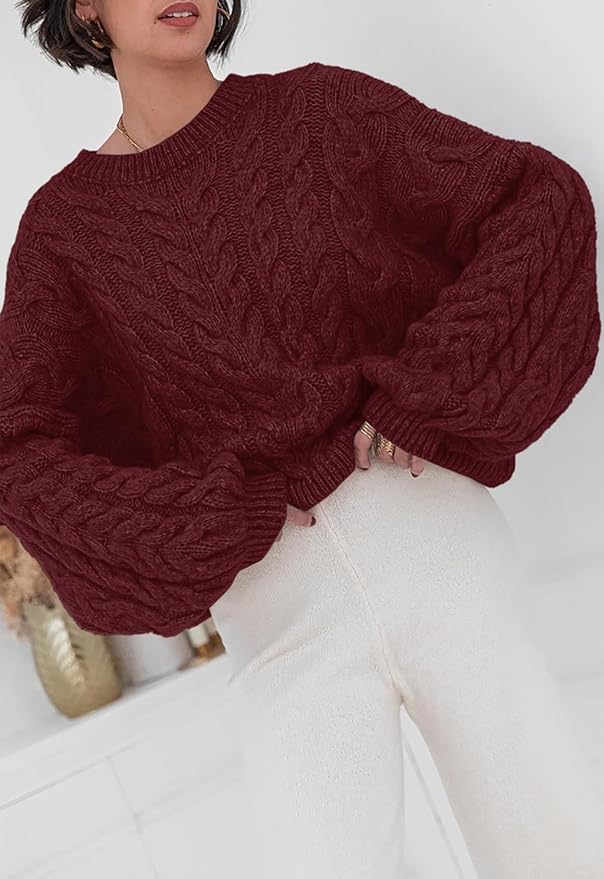 PRETTYGARDEN Womens Sweaters Spring 2026 Cable Knit Long Sleeve Crewneck Oversized Sweater Chunky Pullover Loose Outfits