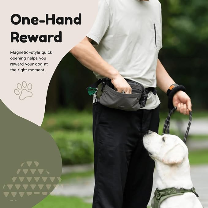Dog Treat Pouch for Training, Magnetic Closure, Pull-Out Lining | 1.5-cup front pocket, large-phone storage, poop bag dispenser, used-bag loop, and 10-50 in strap for waist or crossbody wear