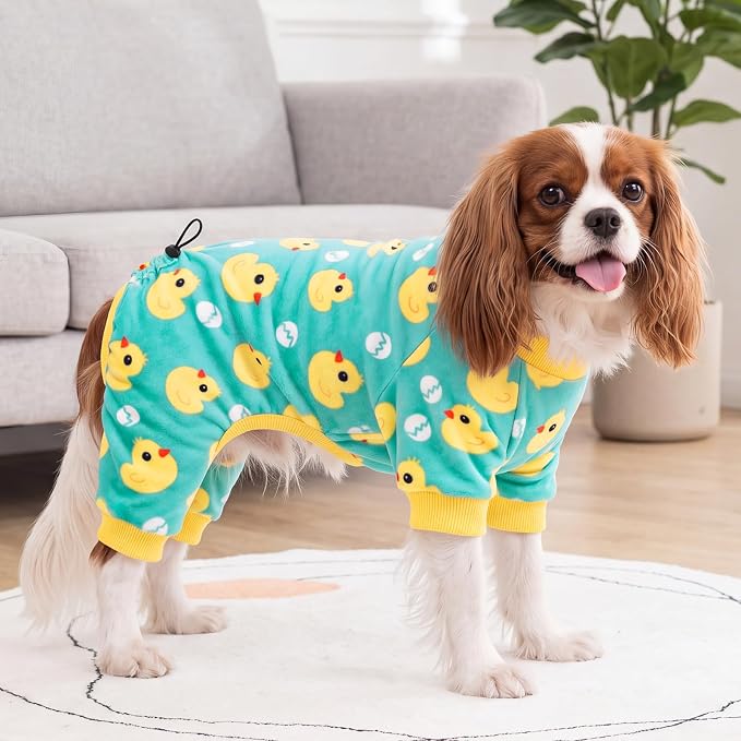 XPUDAC Dog Pajamas for Small Dogs, Velvet Onesie Dog Recovery Suit, L | Stretchy, Soft, Duck Patten, Adjustable, Warm, Breathable, Sleepwear, Post Surgery, Anti-Shedding, All Seasons