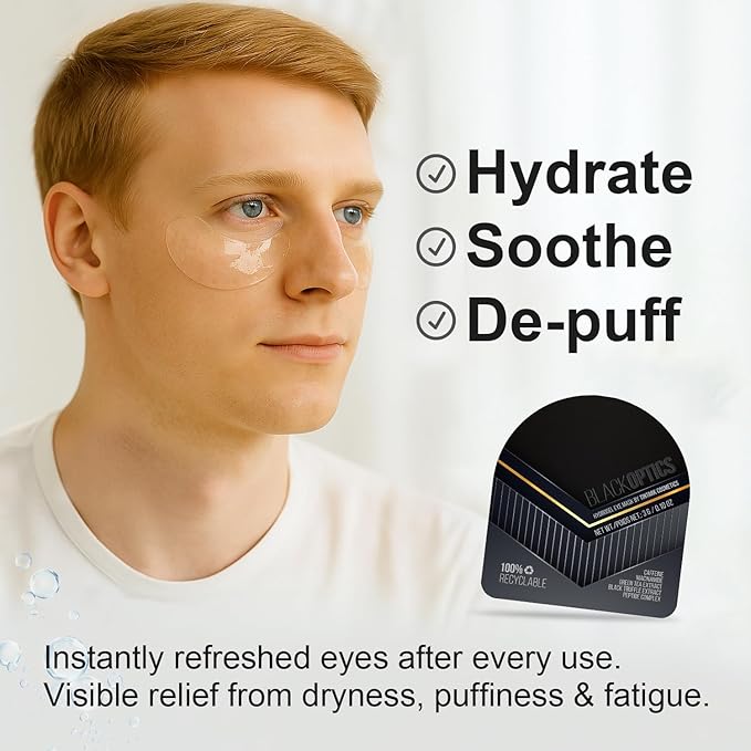 Black Optics Hydrogel Eye Patches 28 Pairs, 15-Min Revitalizing Eye Masks with Caffeine Peptides Black Truffle, Reduce Puffy Eyes Dark Circles & Wrinkles, Luxury Spa Gifts for Men & Women