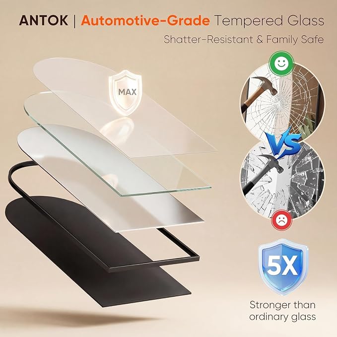 Antok 82" x44” Arched Full Length Floor Mirror, Black Aluminum Frame, Free Standing/Wall Mount/Leaning for Bedroom, Living Room, Dressing Room