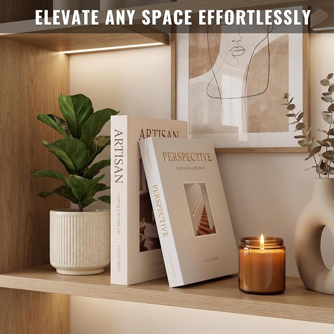 Beautiful Decorative Books - Set of 2 Boxes Enhance Your Coffee Table, Bookshelf or Mantel Shelf Decor - Aesthetic Fake/Faux Books for Modern Home Decoration, Photo Storage and as a Keepsake Box