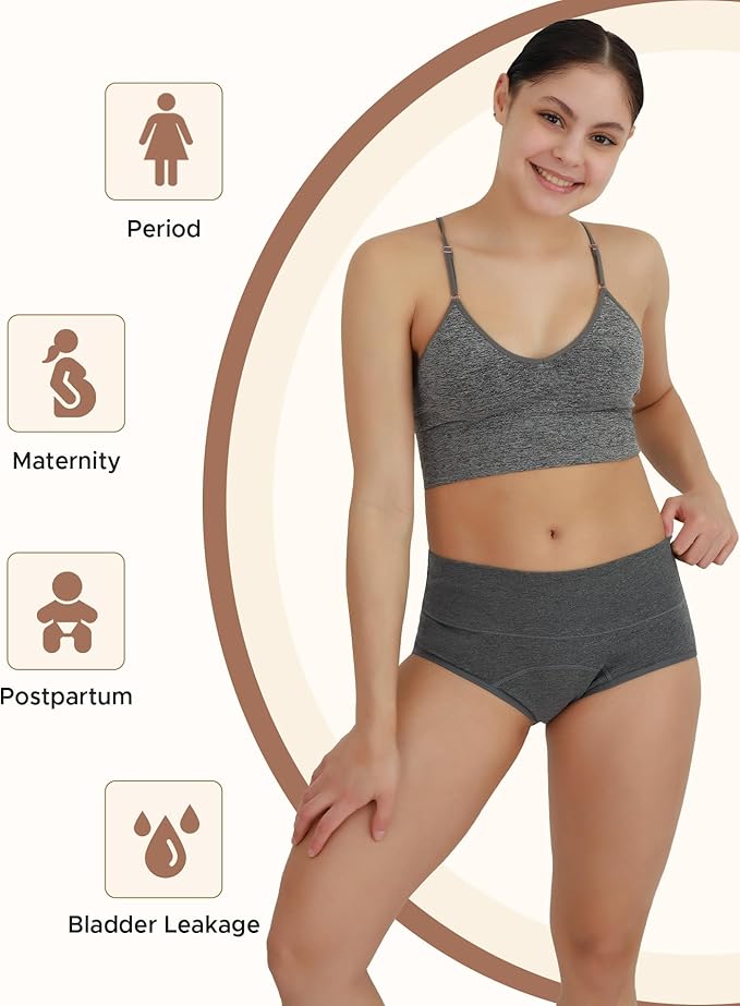 INNERSY Period Underwear for Women Leakproof High Waisted Menstrual Cotton Panties 3 Pack