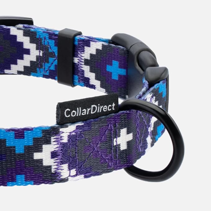 CollarDirect Aztec Dog Collar Adjustable Nylon Tribal Pattern Geometric Pet Collars for Dogs Small Medium Large Puppy (Ethnic Teal, Neck Fit 12"-16"