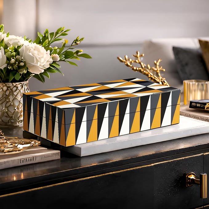 Handicrafts Home Decorative Storage Box with Lid, Decorative Remote Holder Box, Coffee Table Storage Box for Living Room, Console Table & Shelf Decor, Puzzle Guild 10 x 6 x 2.5 (Multicolor Box)