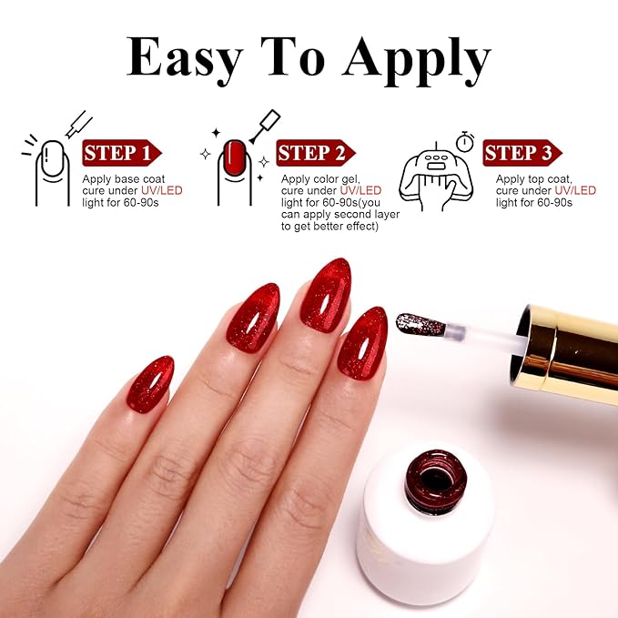 Imtiti Glitter Gel Nail Polish, 0.5 Fl Oz Christmas Red Glitter Gel Polish Soak Off LED U V Shimmer Sparkle Nail Gel Polish Fall Winter DIY Nail Art Starter Manicure Salon for Women Girls