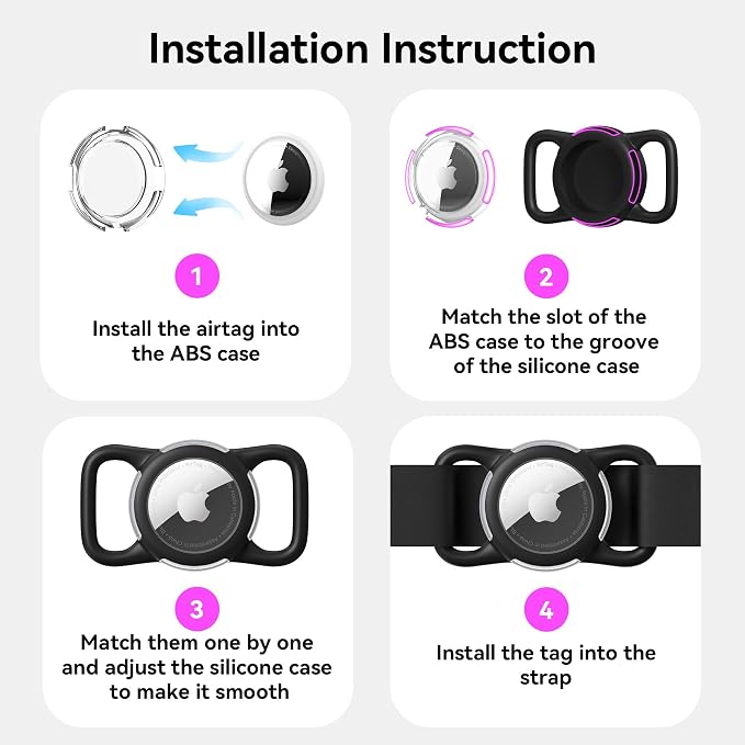 Waterproof AirTag Holder for Dog Collar, Soft Slide-On Dog AirTag Holder | Full-Body Protection, No-Dangle Fit, Ultra-Durable, Lightweight, Tool-Free Installation, Clear Cover, Fits Dog & Cat Collars