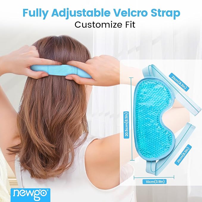 NEWGO Cooling Eye Mask for Puffy Eyes, Cold Eye Mask Eye Ice Pack for After Eyes Surgery, Tension Stress Relief, Itchy Eyes, Headaches, Dark Circles - Blue