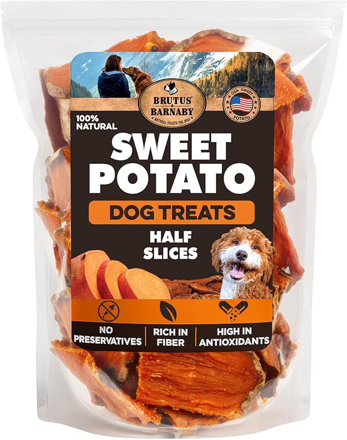 BRUTUS & BARNABY Dried Sweet Potato Dog Treats & Chews, Half Slices, 5 lb | Single ingredient, healthy, hypoallergenic; gentle on sensitive stomachs. Made in USA, bite size for small breeds