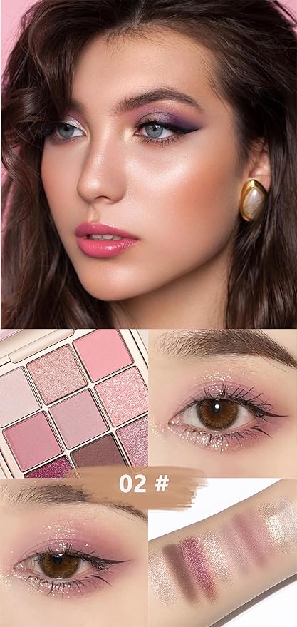9 Colors Eyeshadow Palette, Matte & Shimmer & Glitter Eye Shadow, Highly Pigmented Silky Smooth Powder Waterproof Long Lasting Makeup Palettes. (Color 2)