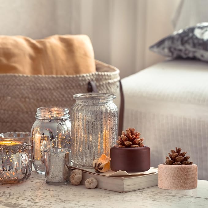 Teenyyou 4 Pcs Pinecone Passive Diffuser for Car Wood Woodpile Essential Oil Diffuser Round and Square Home Office Bedroom Decoration