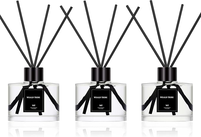 Reed Diffuser Set of 3 for Bathroom Air Fresheners, Oil Diffuser Sticks | Tuberose, Gardenia, Freesia Scent(1.7 fl oz Each Pack) Home Fragrance with 12 Stick Defusers | House Shelf Decor