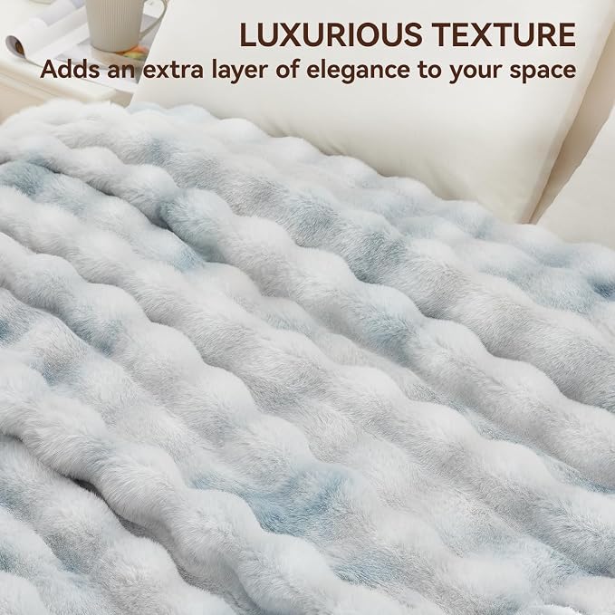 Anysay Faux Fur Throw Blanket, 1000GSM Fluffy Soft Bubble Blanket 50''*60'' | Cozy Plush Warm and Thick Blanket for Couch Bed, Fuzzy Rabbit Throw for Living Room Bedroom Tie-dye Blue