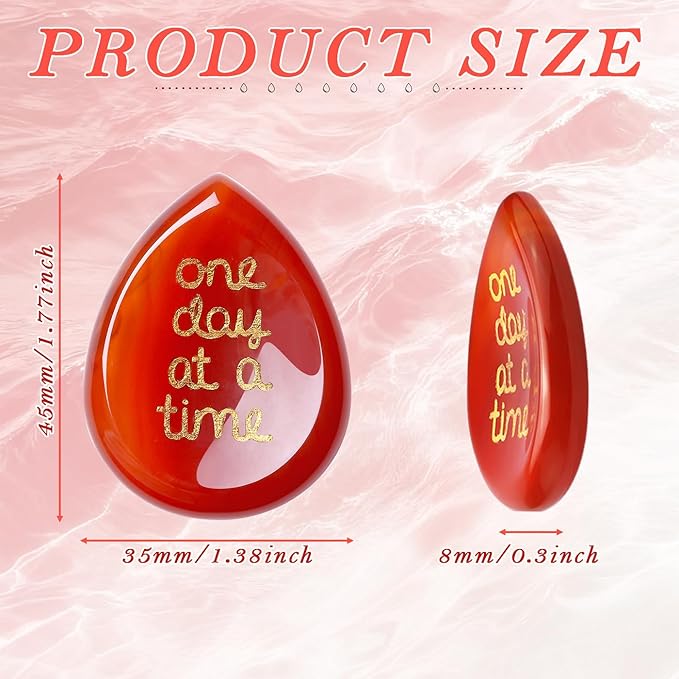 ZHIYUXI One Day at A Time Red Carnelian Agate Thumb Worry Stone for Anxiety Crystals Hand Thumb Stones Pocket Thinking of You Gifts for Women Inspirational Worry Stones for Stress Relief