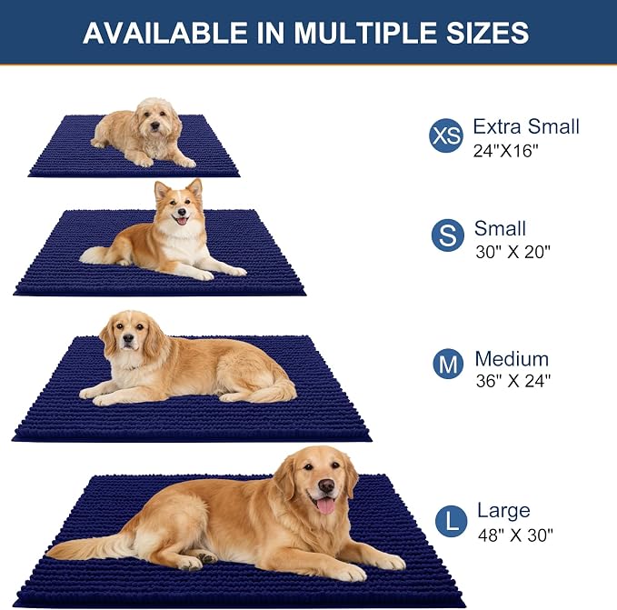 OLANLY Dog Door Mat for Muddy Paws 47x17, Extra Absorbent Chenille Mud Mat | Navy Blue, Absorbs Moisture and Dirt, Non-Slip Machine Washable Doormat, Quick-Drying Indoor Entryway Floor Mat for Dogs