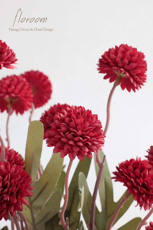 5pcs Dark Red Faux Silk Mums Artificial Flowers, Bulk Fake Small Mini Chrysanthemums with Stems for DIY Wedding Centerpieces Floral Arrangements Vase Fillers Home Decorations