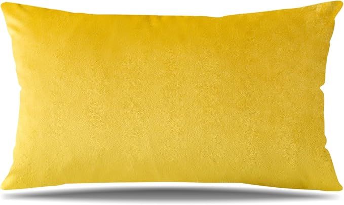 Artscope Luxury Velvet Pillow Covers Decorative Rectangle Pillowcases Soft Solid Cushion Cases for Couch Sofa Bedroom Car Decor 16x24 Inch Golden Yellow