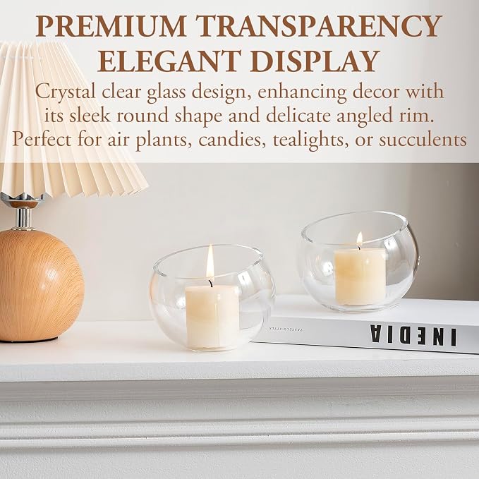 MyGift 5 Inch Clear Glass Round Bowl Air Plant Terrariums, Set of 4 | Versatile glass vessels showcase plants, candles, and decorative accents for weddings, events, shelves, and tabletop displays