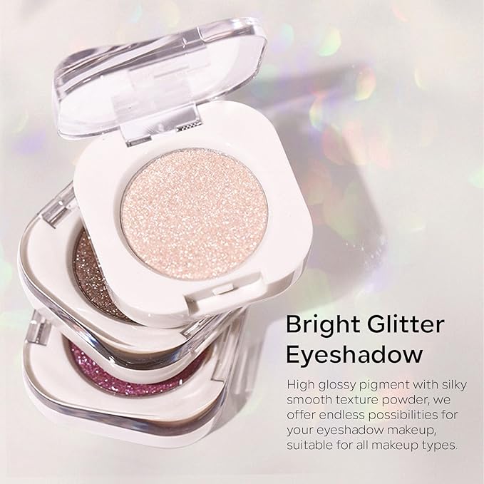 KYDA Champagne Glitter Single Eyeshadow, Champagne Shimmer Glow Eyeshadow, Ultra-fine Lightweight, Crease-proof High Pigmented Formula, Mini Glitter Eyes Makeup, Moonstone