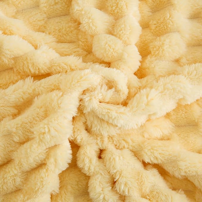 Excervent Big 3D Clouds Stylish Blanket for Bed, 50x70 Inches, Light Yellow | Decorative Fuzzy Flannel Fleece Throw Blanket for Sofa Bed Couch, Super Soft Cozy, Suitable for All Seasons