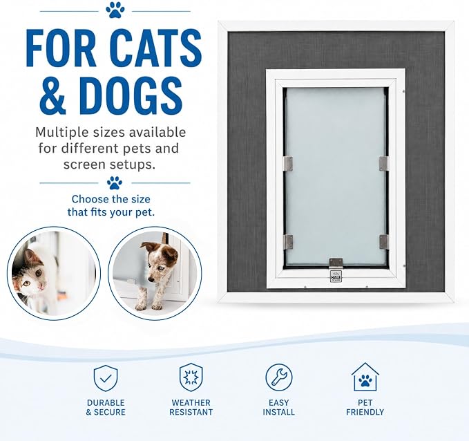 Screen Cat & Dog Doors | Single Flap | 1/2" Frame Screen Doors ONLY | Skilled Install Required | Heavy Frame of Extruded Aluminum | Steel Reinforced Corners | Fresh Air in, Bugs Out! | Hale Pet Door