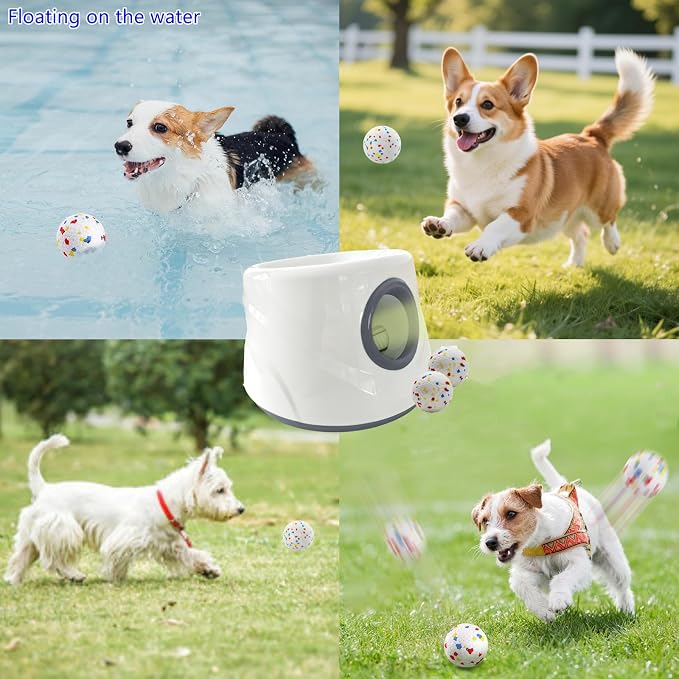 Automatic Ball Launcher for Dogs ，The Upgraded Premium Ball Thrower Adjustable Distance 20-45ft Including 6 PCS 2.3-inch Sized ETPU Balls, Interactive Dog Toys Suitable for Small to Medium Sized Dogs