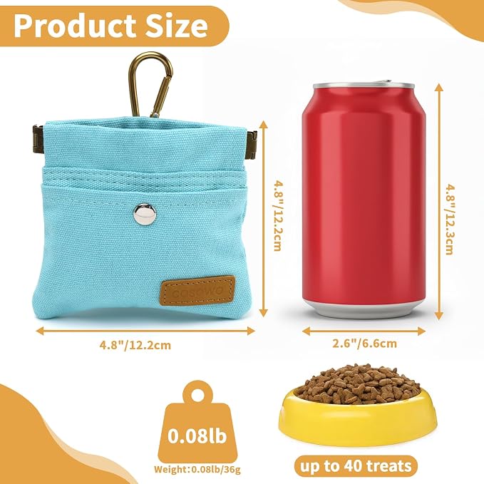 Dog Treat Pouch for Pet Training, Carabiner & Magnetic Buckle, Blue