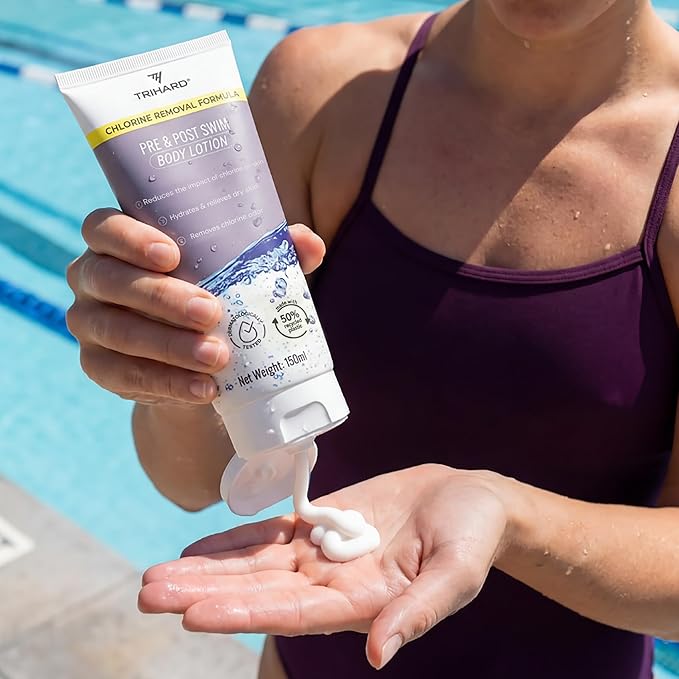 TRIHARD Chlorine Defense Body Lotion for Swimmers, Protects and Hydrates Sensitive Skin from Pool and Ocean, Pre and Post Swim Chlorine Protection from Hard Water and Chemicals (Pack of 2)