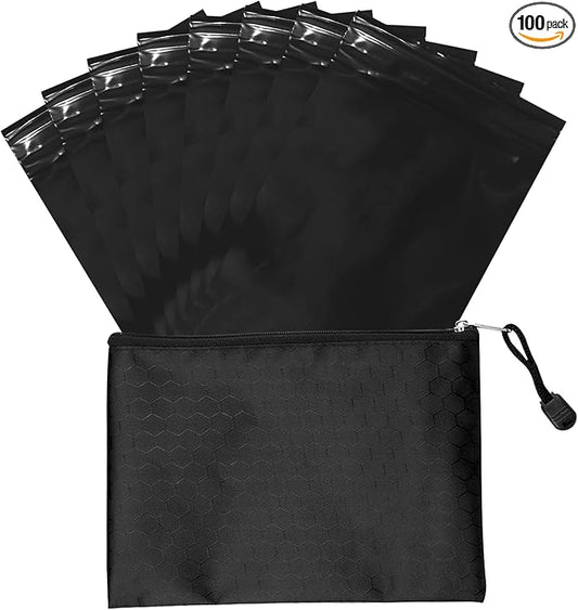 Feminine Personal Disposal Bags,100 Pack 6x8 inches Black Opaque Zip Seal Tampon disposal bags with Black Storage Bag Discreet Disposal for Tampons,Sanitary Pads,Sanitary Liners