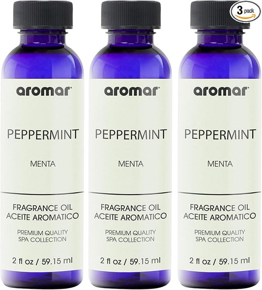 AROMAR Premium Fragrance Oil, Pack of 3 Peppermint 2oz. Bottles. Long Lasting Aromatic Scent, Fresh and Revitalizing Aromatherapy for Living Room, Bedroom, and Kitchen