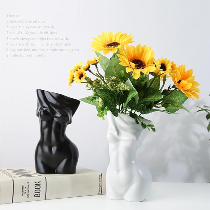 Body Vase - 7.28 Inch Tall Body Vase Female Form(Light Brown) | Unique Undressing Ceramic Flower Planter, Modern Curved Art Sculpture for Home Decor, Table & Shelf