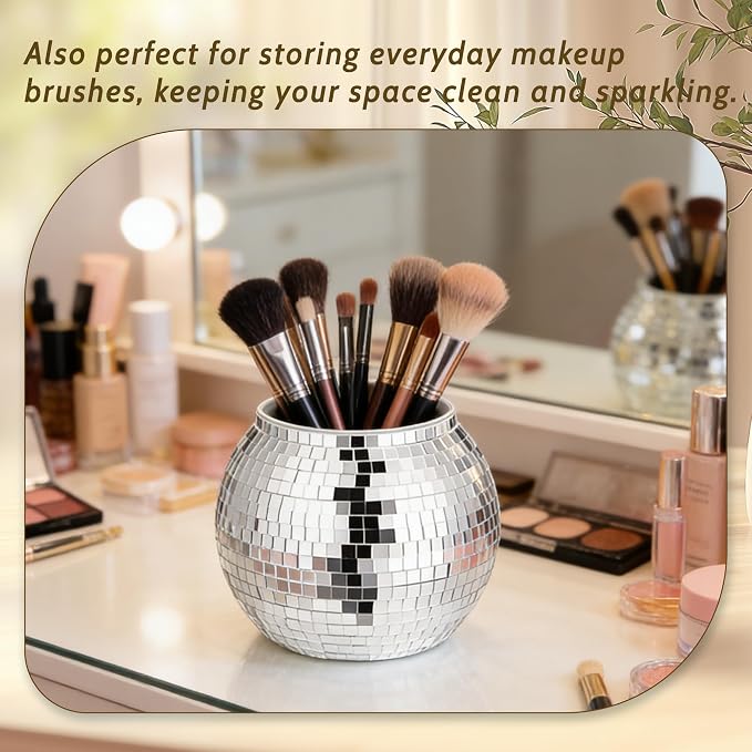 6 Pcs Disco Ball Vases,Plastic Disco Ball Centerpieces 6" X 6.7" Disco Ball Decor Silver Mirror Disco Ball Planter Can Be Used for Wedding Centerpieces,Birthday,Office