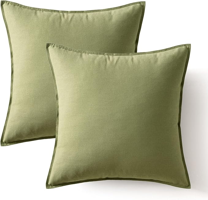 MIULEE Pack of 2 Decorative Linen Pillow Covers 18x18 Inch Sage Green | Boho Farmhouse Modern Accent Throw Pillows, Soft Neutral Cushion Covers, Home Decor for Sofa Couch Bed Living Room