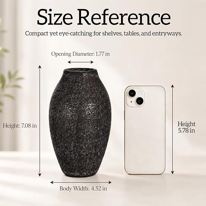 Cream Ceramic Flower Vase Speckled Bubble Glaze Home Decor | 7.08 Inch Rustic Table Vase, Decorative Ornament for Living Room,Office,Wedding,Birthday