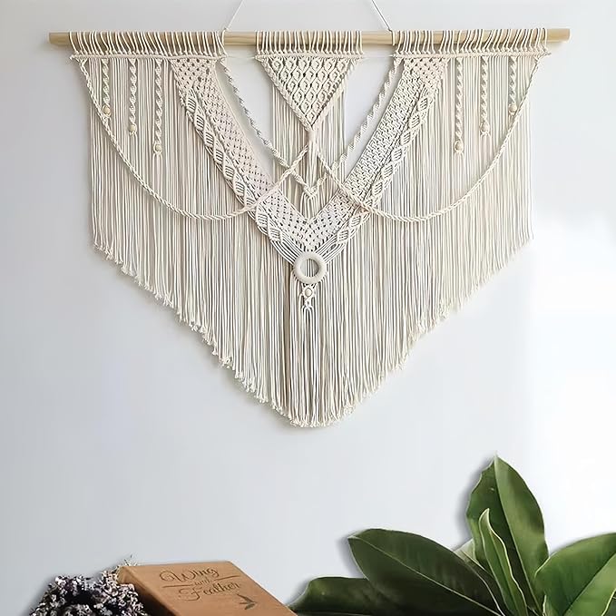 guzhiou Large Macrame Wall Hanging, Boho Woven Tapestry Decor Art, 43"x32" | Handmade bohemian woven tapestry for bedroom, living room, apartment. Perfect Boho style wall decor art for weddings, parties