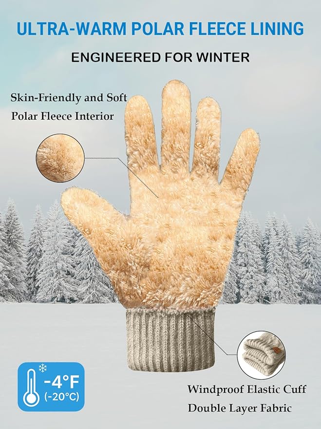 JIZCTBN Winter Thermal Gloves for Men Women - Upgraded Touch Screen Warm Fleece Lining Gloves for Running, Cold Weather
