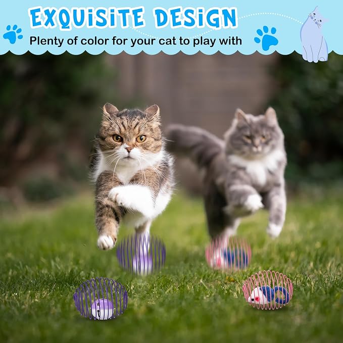Jecery 5 Pcs Cat Toys Spring,Mouse and Bell,Mix Colors