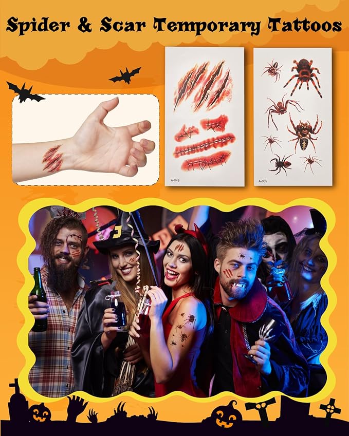 Lictin Special Effects SFX Zombie Makeup Kit, Black White Red Face Body Paint Palette with Scar Wax, Fake Blood Spray & Gel, Vampire Skeleton Clown Makeup Body Paint (12PCS)