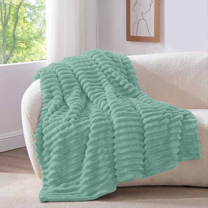 BEDELITE Ribbed Twin Blanket for Couch & Bed, Seafoam, 60"x80" | Ultra-Soft Plush Fleece, Cozy, Warm Yet Lightweight, Ribbed Texture, Home Decor, Machine Washable, Giftable, All-Season Use