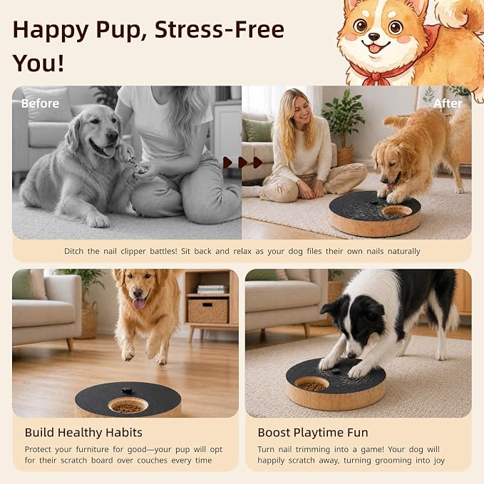 Dog Nail Scratch Board with Treat Box, Adjustable Rotating Dog Scratch Board with Treat Box for Stress-Free Grooming, Solid Wood Dog Nail Scratch Board with Treat Box for Various Breeds