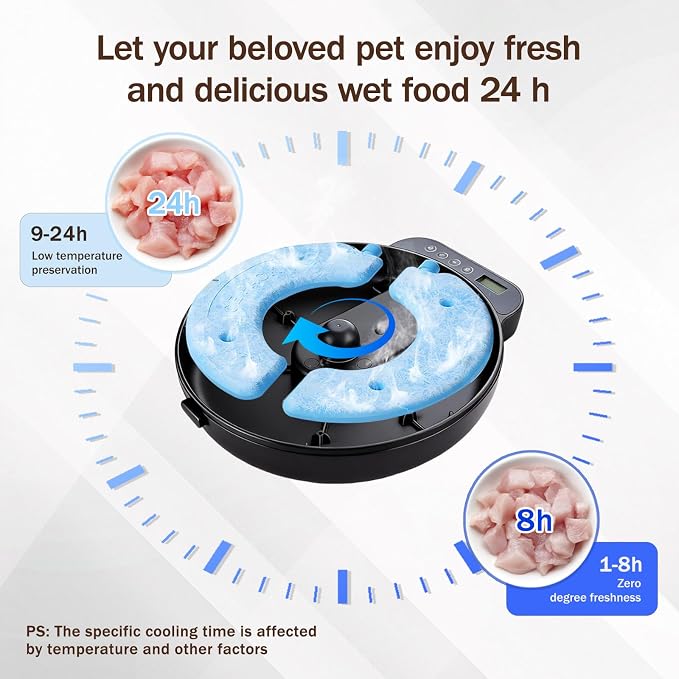 Automatic Wet Food Cat Feeder, Auto Refrigerated Wet Foods Feeder for Cats Dogs 4 Meal Timed Fresh Foods Dispenser with 2 Ice Packs Small Pet Feeders for Kitty Puppy Automatic Cat Dog Food Bowl Black