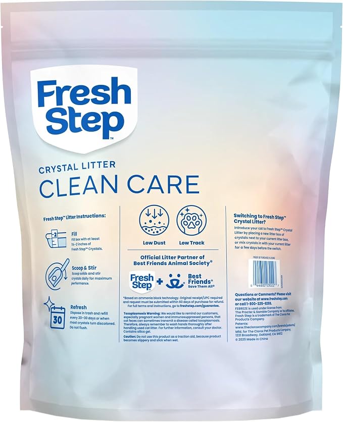 Fresh Step Clean Care Crystal Cat Litter, 8 lb., 2 Pk | Crystal Litter, Scented with Febreze Freshness, Naturally Light Weight, Low Dust, Febreze Freshness for up to 30 days