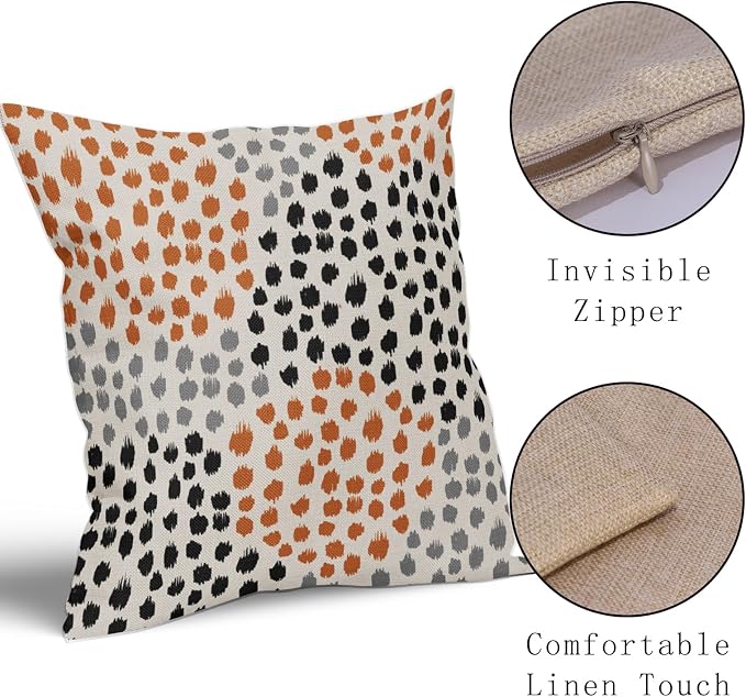 Black Orange Pillow Covers 18x18 Set of 2 Fall Colored Art Dot Decorative Throw Pillows Trendy Print Outdoor Pillowcase Holiday Halloween Cushion Cover Linen Pillow Case Decor for Sofa Couch Bed