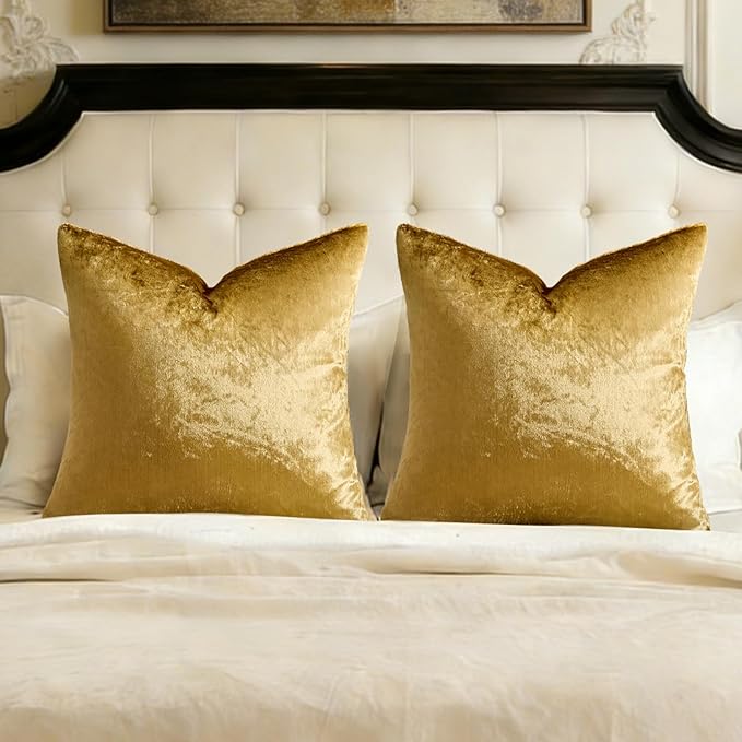GIGIZAZA Gold Velvet Pillow Covers 26x26 Decorative Pillows Pack of 2 | Throw Pillows for Couch,Euro Sham,300gsm Soft Textured Fabric,Modern Square Pillowcases,Luxury Cushion Covers