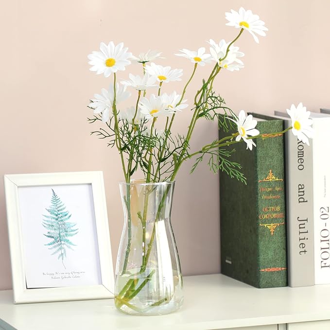 8 Inch Iridescent Glass Vase for Flowers, Modern Boho Table Decor | Farmhouse Vases For Rustic Vintage Living Room Kitchen Bedroom Halloween Christmas Decor House Book Shelf Office Decor