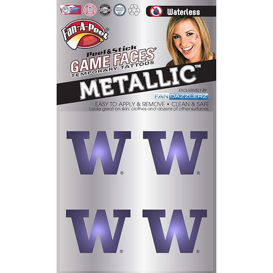 Fan-A-Peel Washington Waterless Temporary Tattoos - Hypoallergenic Peel and Stick Waterproof Temporary Tattoos, Metallic