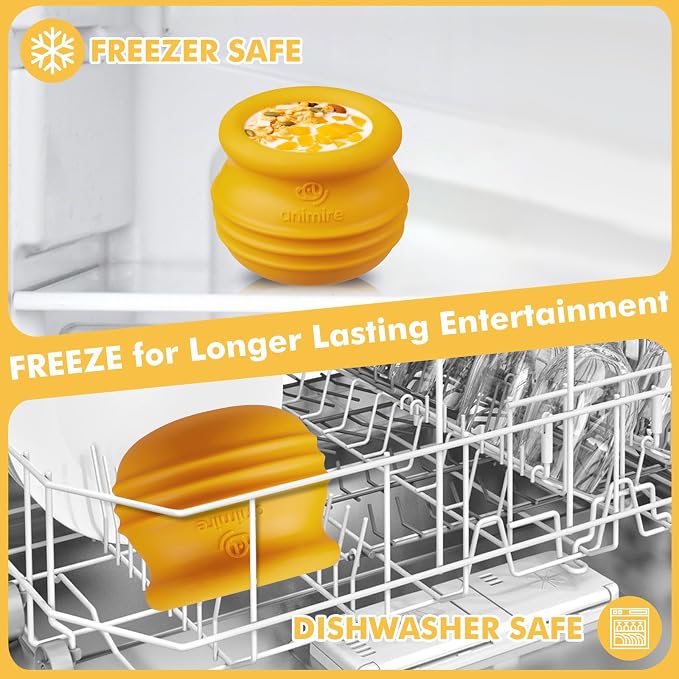 Treat Dispensing Dog Toy, Long-Lasting Interactive Puzzle Toys for Dogs, Stuffable Dog Enrichment Frozen Lick Treat Toy for Boredom, BPA Free Silicone Fetch Catch Chew Toy (Orange,S)